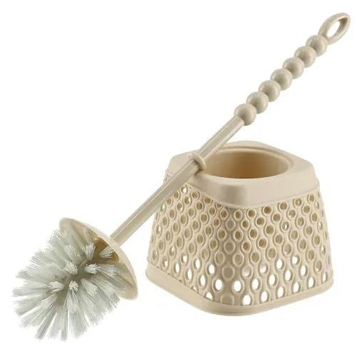 KADAX Toilettenbürste, Toilettenbürstenhalter mit Griff, WC Bürste aus Kunststoff, WC-Garnitur aus Plastik, Klobürstenhalter, Klobürste mit Halter (Beige)