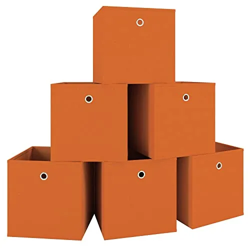 VCM 6er Set Faltbox - Klappbox Stoff Kiste in Orange - Aufbewahrungsboxen mit Ringöse zum einfachen Herausziehen, schnell zusammenfaltbar und ideal zur Aufbewahrung in jedem Raum.