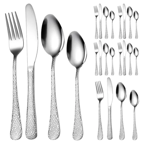 Home Safety Silber Besteck Set, 24-teiliges Besteckset mit Messer Gabel Löffel, Gemischte Tafelbesteck Set aus Edelstahl Hochwertige Spiegelpoliertes Design, Spülmaschinenfest