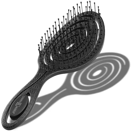 Chiara Ambra Haarbürste ohne Ziepen für Damen Herren & Kinder - Entwirrbürste auch für Locken & Lange Haare - Einzigartige Profi Detangler-Bürste mit Spiralfeder - Schwarz