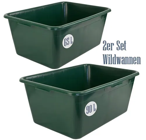 Petigi Allzweckkiste 2er Set Wildwanne 65 L + 90 L - Kisten für vielseitige Anwendungen: Lebensmittelechte Universalwannen, extrem belastbar und leicht zu reinigen. Ideal für Wild, Futter oder Wasser. Set enthält 1x 65 L und 1x 90 L Wanne, perfekt stapelbar und handlich.