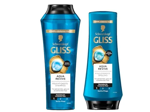 Gliss Shampoo Aqua Revive (250 ml), Haarshampoo mit Hyaluron und Meeresalgen, Feuchtigkeitsshampoo & Spülung Aqua Revive (200 ml), Haarspülung mit Hyaluron-Komplex & Meeresalge