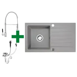 [Granitspüle 76x44 in verschiedenen Farben+ Armatur Spirale] Hochwertig beidseitig Montierbar Küchenspüle Eckig Einbaugranitspüle Granit Spülb...