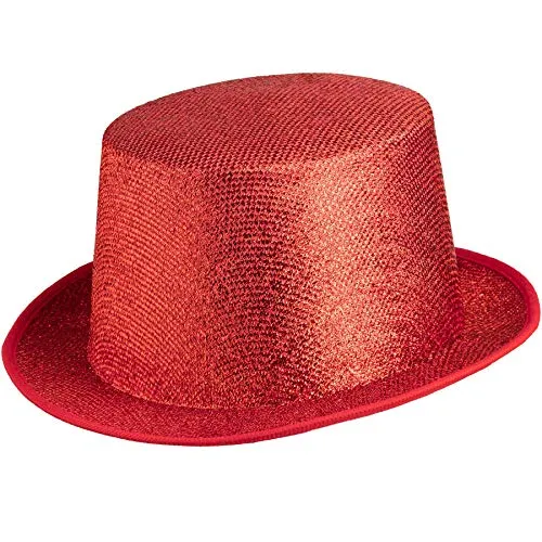 dressforfun 901029 Unisex Glitzer Zylinder Show Hut, nach oben gewölbte Krempe, stabile Form - diverse Farben - (rot | Nr. 304584)