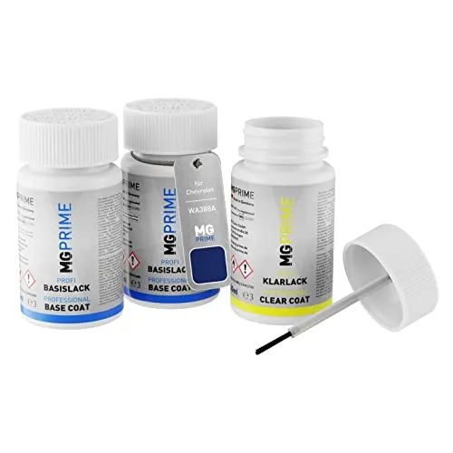 MG PRIME Autolack Lackstift Set für Chevrolet WA388A Blue Me Away Metallic/Hyper Blue Metallic Grundlack Basislack Klarlack je 50ml