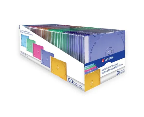 Verbatim Mehrfarbige Slimcases für CD/DVD - 50 Stück in gemischten Farben - Praktische Slimcases für die sichere Aufbewahrung von CDs und DVDs. Ideal für Ordnung und Schutz Ihrer Medien, erhältlich in verschiedenen Farben.