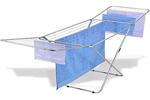 Tomado Flügelwäscheständer Capri 20 m - Silber - Praktischer Wäscheständer mit 20 m Trockenlänge, 2 klappbaren Flügeln und Sicherheitsverriegelung für Kinder. Ideal für drinnen und draußen, rostbeständig und einfach zusammenklappbar.