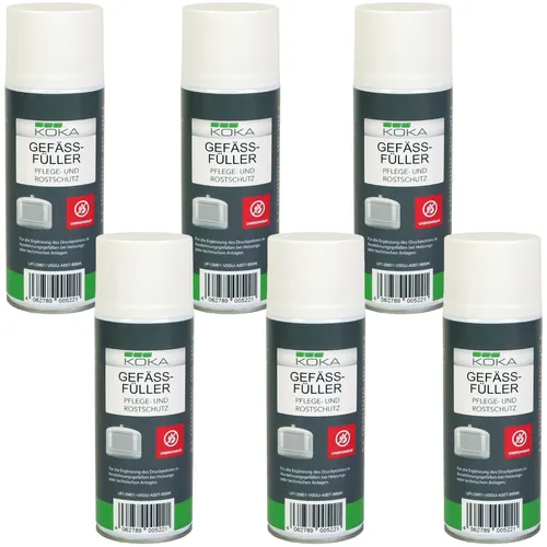 KOKA Gefäßfüller Set 6x 400ml - Unbrennbar - Sonstiger Werkstattbedarf: 6x unbrennbare Gefäßfüller für die sichere und effiziente Füllung von Ausdehnungsgefäßen in Heizungsanlagen. Hohe Ergiebigkeit und Rostschutz für langlebige Anwendung.