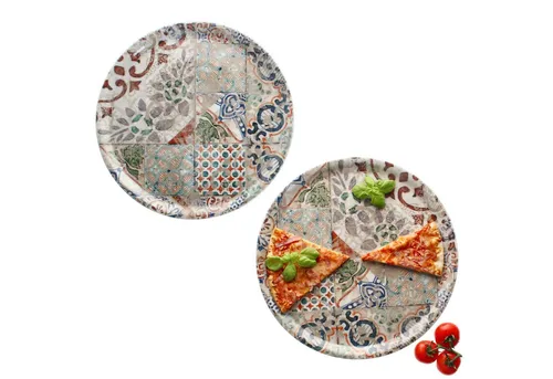 MamboCat Pizzateller 2x Pizzateller Alcazar Ø33cm - Pizzateller Set für 2 Personen, aus hochwertigem Porzellan in ansprechender Fliesenoptik – ideal für gesellige Abende.