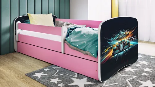Raumhirsch Furniture Kinderbett Rosa mit Schublade 80x180 cm - Stilvolles Kinderbett in Rosa mit abnehmbarer Schutzschiene für maximale Sicherheit und praktischer Schublade für Stauraum. Ideal für ein gemütliches Kinderzimmer.