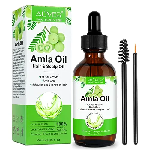 Amla Haaröl 60ML Amla Oil Kaltgepresst für Kopfhaut und Haar Gegen Haarausfall Stimuliert Haarwachstum für Schönes Haar