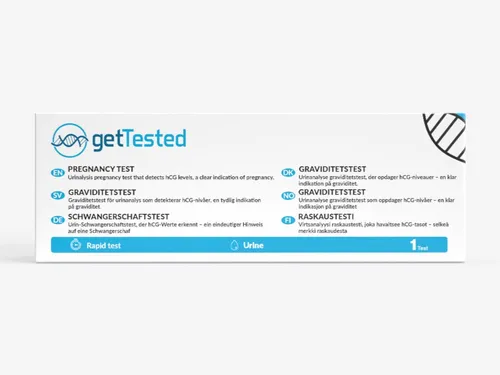 GetTested International AB Schwangerschaftstest Schwangerschaftstest, 1 Messparameter, Einzeltest, hCG-Urintest für zuhause, Schwangerschaftstest mit Ergebnis nach ca. 3 Minuten
