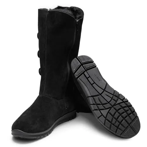 VITAFORM Stiefel Damen Weite H Veloursleder & Doubleface schwarz, 35 - Kuschelige Damenstiefel mit Lammfell-Fütterung für hervorragenden Komfort an kalten Wintertagen. Die flexible Sohle sorgt für sicheren Halt auf glatten Oberflächen. Atmungsaktives Veloursleder und herausnehmbares Fußbett bieten individuelle Anpassung.