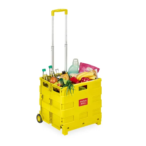relaxdays Klappbarer Einkaufstrolley, gelb