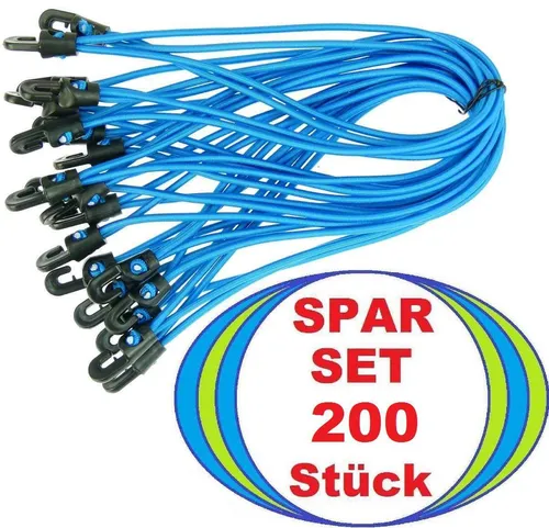200x Zelt Planen Spanner 25 cm BLAU mit Haken Planenspanner Spann Gummi Spannfix