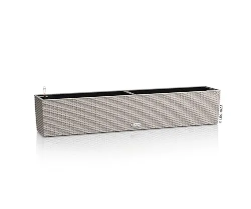 LECHUZA® Kunststoff-Kasten Balconera Cottage, rechteckig - Eleganter Pflanztrog in trendiger Geflecht-Optik mit patentiertem Erdbewässerungssystem für weniger Gießaufwand. Ideal für Balkon und Garten.