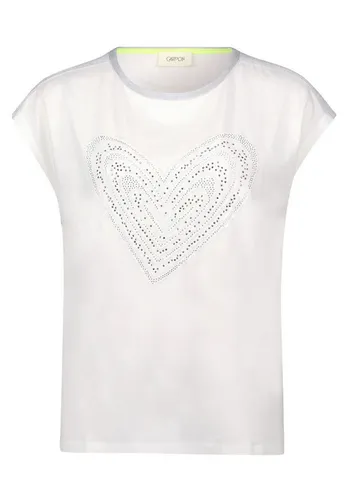 Cartoon Damen Rundhals-Shirt mit Placement 38, Patch Cream/Silver - Tops für Damen, lässiger Schnitt mit einzigartigen aufgesteppte Bändern für einen modischen Look. Ideal für entspannte Freizeitoutfits.