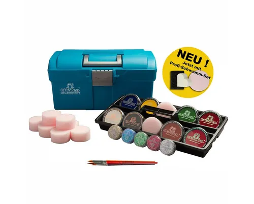 Eulenspiegel 299555 - Schminkkoffer Outdoor - Schminkset für Karneval, Mottoparty und Halloween, inklusive 8 Profi-Aqua Farben und Glitzer für kreative Looks.