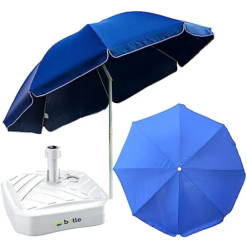 Komplett-Set Sonnenschirm + Sonnenschirmständer für den Garten Material Polyester/Stahl/Polypropylen Farbe Marine Groß D 220cm H 230cm Quadratish Ständer Farbe weiß touristisch leicht bremsfunktion Mo