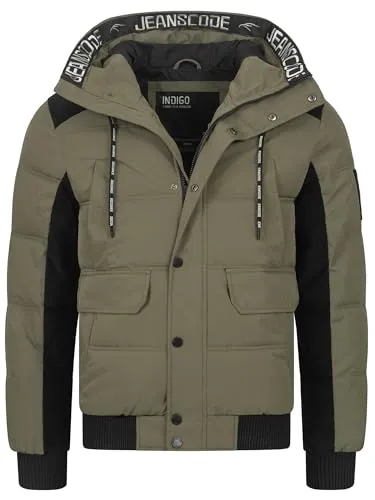 Indicode Herren INJakobe Winterjacke mit Kapuze | Herrenjacke warme Freizeitjacke Männer Army, XXL