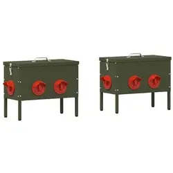 vidaXL Hühnerfütterer 2er Set Olive Grün 41,5 x 20,5 x 33 cm - Praktisches 2er Set Metall-Hühnerfutterspender in modernem Design. Robuste Bauweise für drinnen und draußen, leicht zu reinigen und mit optimaler Kapazität von 15 kg. Ideal für stilvolle Hühnerhaltung!