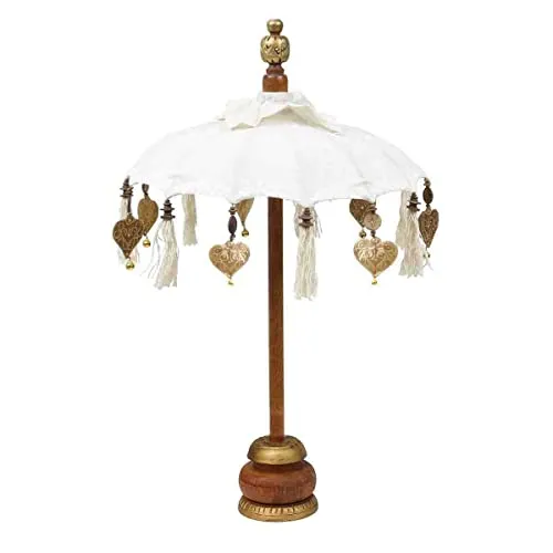 Kleiner Tischschirm aus Bali - Handgefertigter Dekoschirm für Partys - Tischlampen - Dieser 40 cm große, handgefertigte Schirm aus Baumwolle und Holz bringt orientalisches Flair und ist vielseitig einsetzbar, ideal für Events oder als dekorativer Akzent.