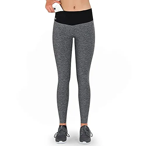 Formbelt Damen Leggings lang mit Taschen grau Melange – Hochwertige Sportleggings mit Handyfach - Entdecke die Damen Laufhose mit integrierten Handytaschen für höchsten Komfort beim Sport. Der hohe Bund sorgt für eine schlanke Silhouette und perfekten Sitz beim Joggen, Yoga und mehr.