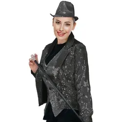 Party Factory Kostüm Pailletten Frack Damen - Schwarz XL, mit glitzernden Pailletten versetzt schwarz XL