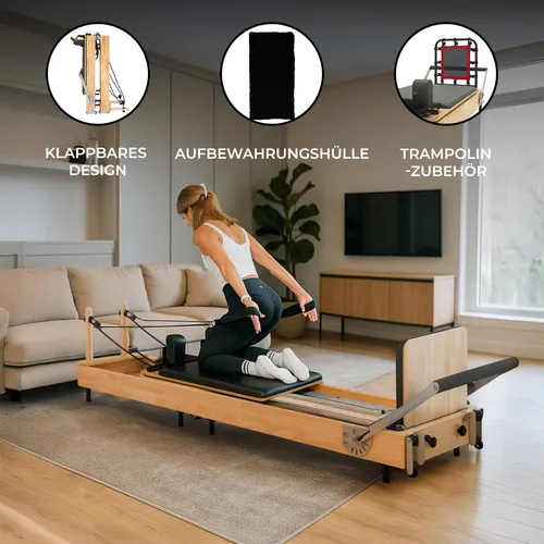 Pilates Reformer Maschine Eiche Klappbar – Multifunktional für Zuhause