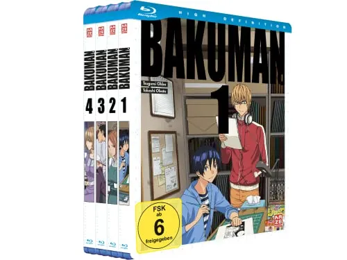 Crunchyroll Blu-ray Bakuman - Staffel 1 - Gesamtausgabe - Bundle - Vol.1-4 (4 Blu-rays) - Anime-Filme: Erlebe die spannende Reise von Moritaka und Akito, die mit ihrem Manga-Talent gegen alle Widerstände antreten. Ein Muss für Manga-Fans!