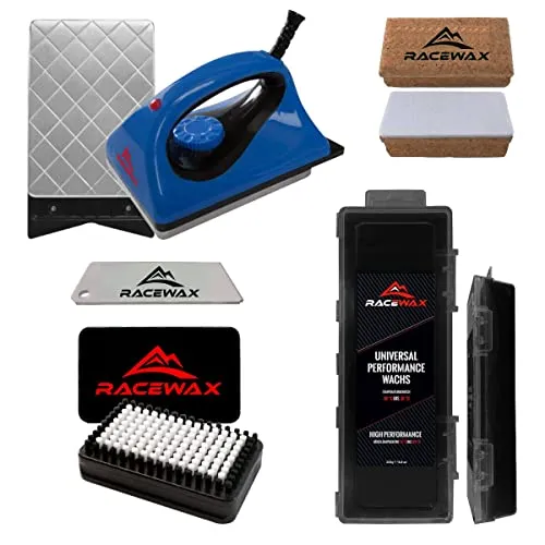 RaceWax Skiwax Set 5-teilig Wachsbügeleisen Wachs Kork BaseBrush Alpin Nordic