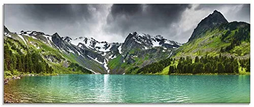ARTland Wanddeko Glasbilder Wandbild Glas Bild einteilig 125x50 cm Querformat Berge Gebirge Natur Landschaft Norwegen Wald See Bergsee Tal S5YM