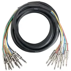 Pronomic Stage MJJ8-6 Multicore Kabel 8 x 6,3 mm Klinke mono - Multicore-Kabel für Studio & Bühne, 8-fach mit handverlöteten Metallsteckern und Feder-Knickschutz, ideal für professionelle Anwendungen, Länge: 6 m