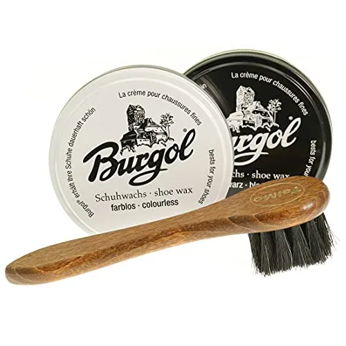 TelMo Doppelpack Burgol Schuhwachs 2x100ml - Schwarz & Farblos - Schuhpolituren: 2x100ml hochwertige Schuhwachs mit einer Cremebürste für perfekten Glanz und Pflege.