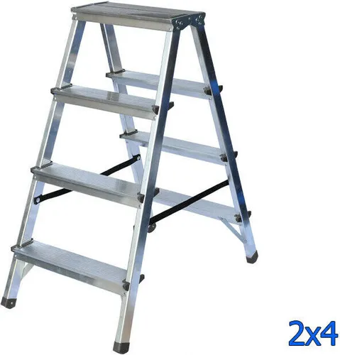 Zweiseitige Aluleiter 4 Stufen Klappleiter 125kg Black - Mehrzweckleiter mit 125 kg Tragkraft, ideal für Zuhause, Büro oder Gewerbe. Rutschfeste Stufen und Standfüße sorgen für Sicherheit. Platzsparend klappbar auf nur 17 cm.