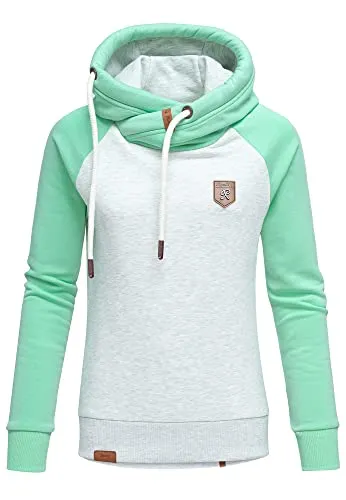 REPUBLIX Damen Kapuzenpullover Sweatjacke Pullover Hoodie Sweatshirt RD-003 Hellgrau Melange/Mint XL