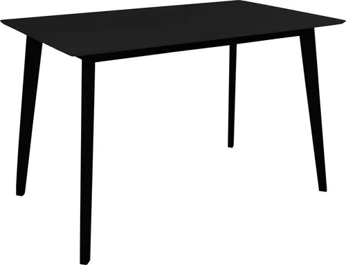 Esstisch Vojens in Schwarz - Moderner Esstisch aus MDF und Gummibaumholz, 120x70x75 cm, leicht und elegant. Ideal für einen stilvollen Essbereich, schnell und einfach zu montieren.