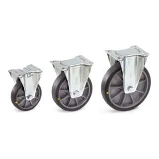 fetra Bockrolle 125x32mm - Bockrollen aus verzinktem Stahlblech mit TPE-ESD-Bereifung für elektrostatische Ableitung, ideal für empfindliche Umgebungen und spurloses Fahren.