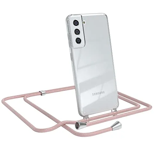EAZY CASE Handykette kompatibel mit Samsung Galaxy S21 FE 5G Handyhülle mit Umhängeband, Handykordel mit Schutzhülle, Silikonhülle, Hülle, Stylische Kette für Smartphone, Rosé-Gold