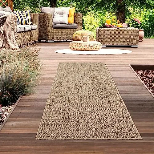 CARPETIA Außenteppich In- & Outdoor Teppich lang 80x250 cm Sisal-Optik natürlich beige braun Garten Terrasse Balkon Küche