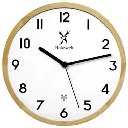 Holzwerk Funkwanduhr AMBERG moderne Designer Uhr in beige von Holzwerk