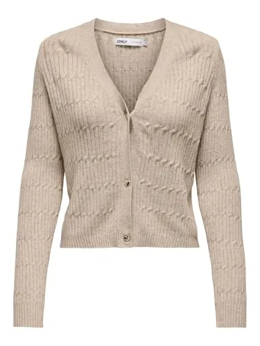 ONLY Cardigan in Beige - XS - Strickjacke mit V-Ausschnitt, ideal für lässige Outfits. Der gerade Schnitt und die Rippstrick-Ärmelabschlüsse sorgen für eine bequeme Passform.