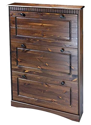 clever-moebel Schuhschrank kolonial Massiv Kiefer mit 3 Klappen, Schrank NEU