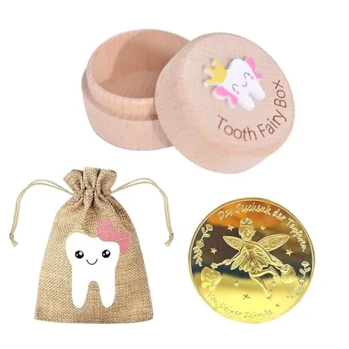 Zahnfee-Box, 1 Zahnfee-Goldmünze, 1 Aufbewahrungstasche, Zahn-Souvenirbox, Milchzahn-Aufbewahrungsset, Ein Geschenk, Das Für Kinder In Der Zahnungsphase Geeignet Ist 1