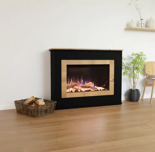 Glow Fire Elektrokamin 'PR6' | LED Standkamin in Schwarz (Eiche) mit Heizfunktion - Erleben Sie eine realistische 3D-Flammen-Illusion mit dem Glow Fire E-Motion. Der Elektro-Kamin bietet eine individuelle Gestaltung mit verschiedenen Beleuchtungsoptionen und sorgt für wohlige Wärme in Ihrem Raum.