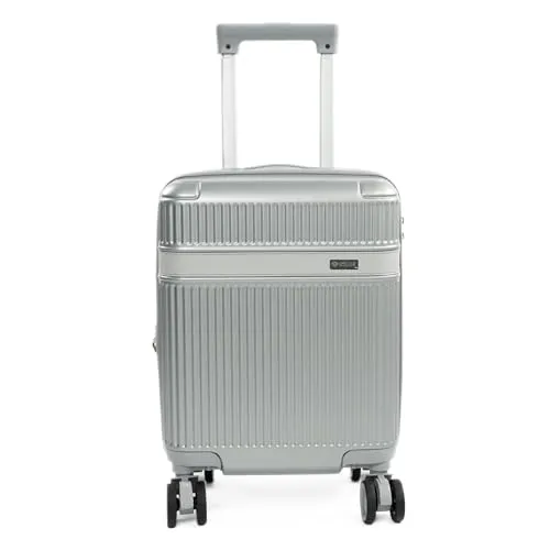 Solier Handgepäckkoffer Hartschale – Kabinenkoffer für Flugzeug mit 4 Rollen, Zahlenschloss und Teleskopgriff – Hardcase Trolley (Silber, 16' XS)