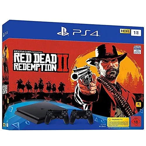PlayStation 4 - Konsole( 1TB, schwarz, slim) inkl. Red Dead Redemption 2 + 2 DualShock Controller