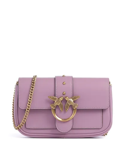 Pinko Love One Pocket Umhängetasche - Damen - lila 100061-A0F1-LILQ - Elegante Umhängetasche aus feinem genarbtem Leder in lila mit antikgoldenen Akzenten. Perfekt für stilvolle Auftritte und den täglichen Gebrauch.