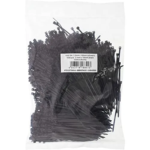 InLine 18841 59963V Kabelbinder - 100mm x 2,5mm, 1000 Stück in Schwarz, hohe Zugkraft von 8 kg und hitzebeständig bis +85 °C