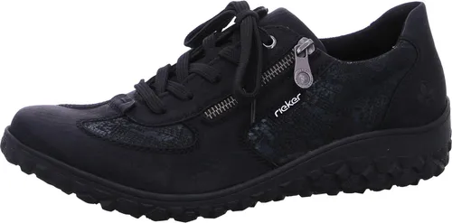 RIEKER Keilsneaker für Damen, Gr. 36, schwarz - Sportliche Keilsneaker aus hochwertigem Nubuklederimitat mit Reißverschluss, ideal für Freizeit und Wandern, komfortable Absatzhöhe von 4 cm.